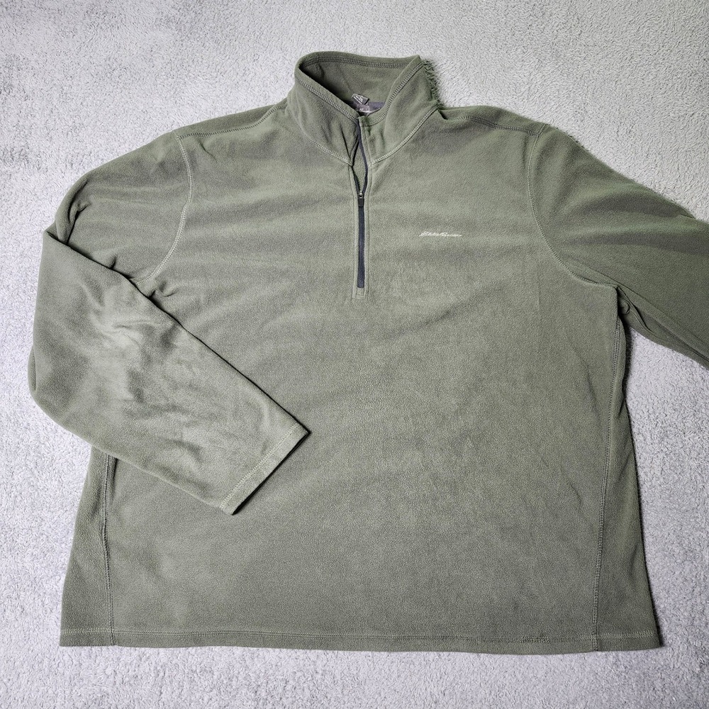Eddie Bauer Mens 2XL Pullover Olive Green Quarter Zip Fleece Lightweight Logo